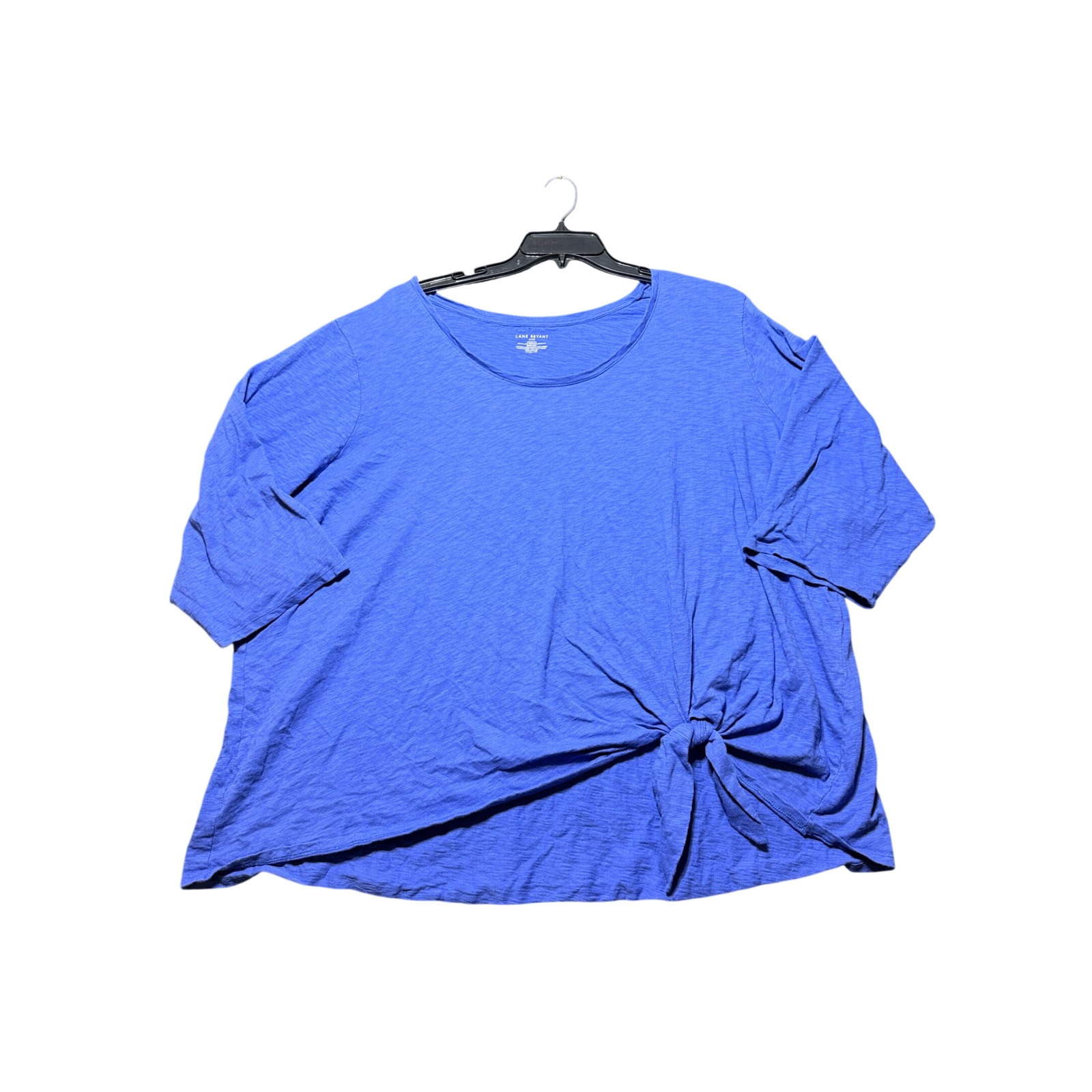 Lane Bryant T-Shirt Women 34/36 Blue Excellent Side Tie Slub Knit Cotton